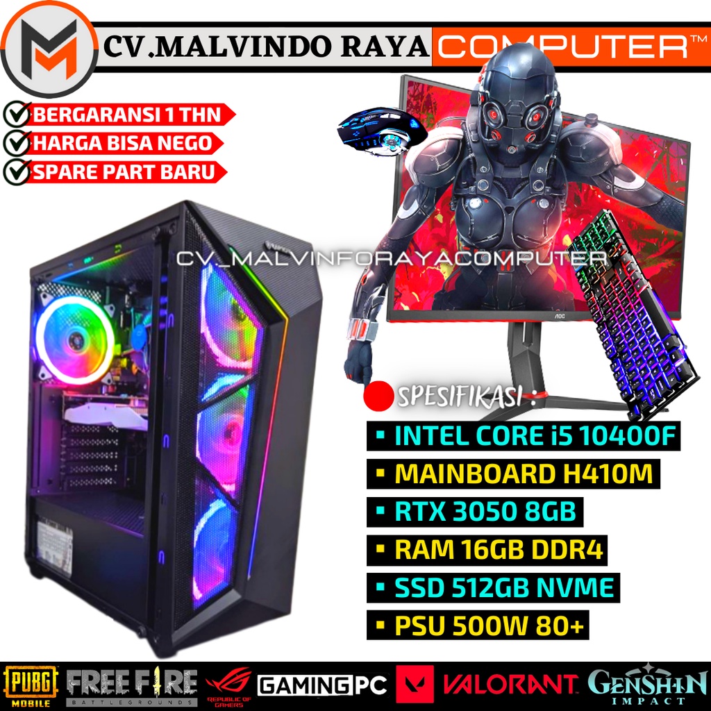 Pc Gaming Ful set i5 10400F RTX 3050 8Gb NVME 512Gb Siap Pakai