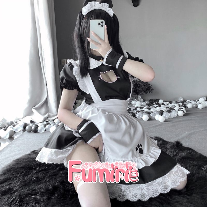 【Fumirie】 Ready Costume Maid Cosplay Kostum Pelayan Pembantu Lolita Dress Kawaii Set Lengkap Include Bando dan Aksesoris Lainnya