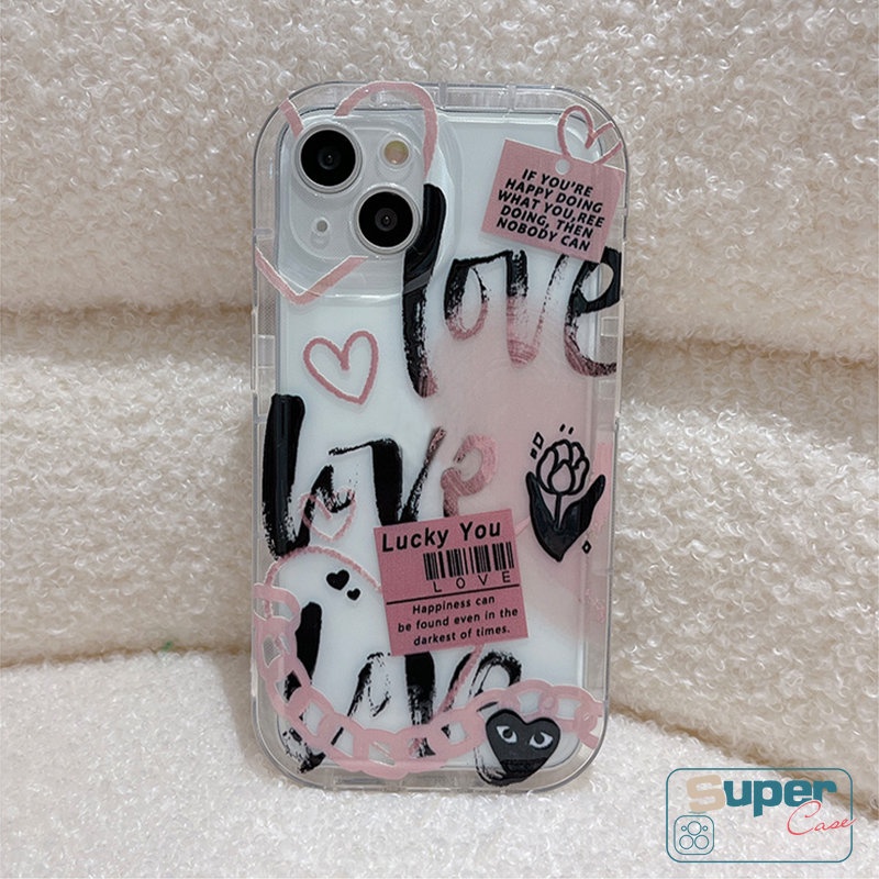 IPHONE Kompatibel Untuk Iphone11 14 13 12 Pro MAX 6 6S 78 Plus XR X XS MAX Trendi Merek Comme des Garcons Kartun Graffiti Cinta Hati Label Shockproof Airbag Lembut Silicon Case Cover