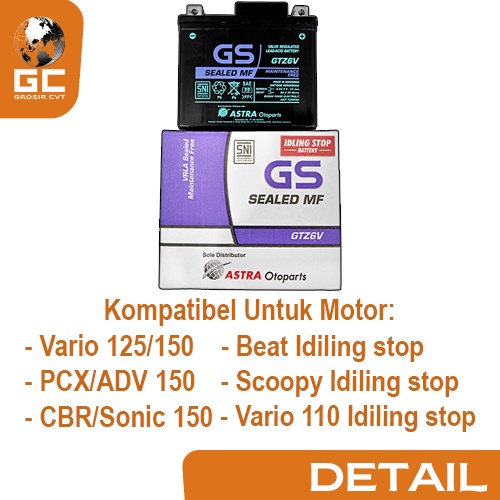 AKI GS ASTRA MF GTZ6V Vario PCX 125 150 Beat Pop Street ISS Scoopy New Idling Stop 12V 5Ah/10Hr Original