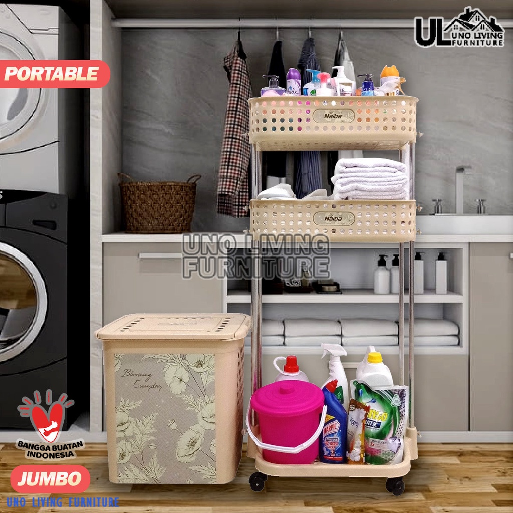 Laundry Basket Jumbo! Stainless Steel Rak Keranjang Baju Kotor Naiba Emerald Keranjang Baju Laundry Bag Original