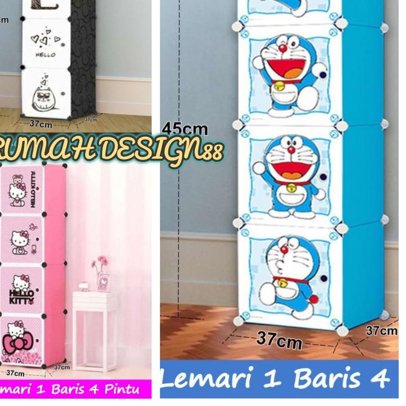 ☆ Lemari Baju 4 Pintu Plastik Pakaian Rak Karakter Mudah Bongkar Pasang Serbaguna ♂