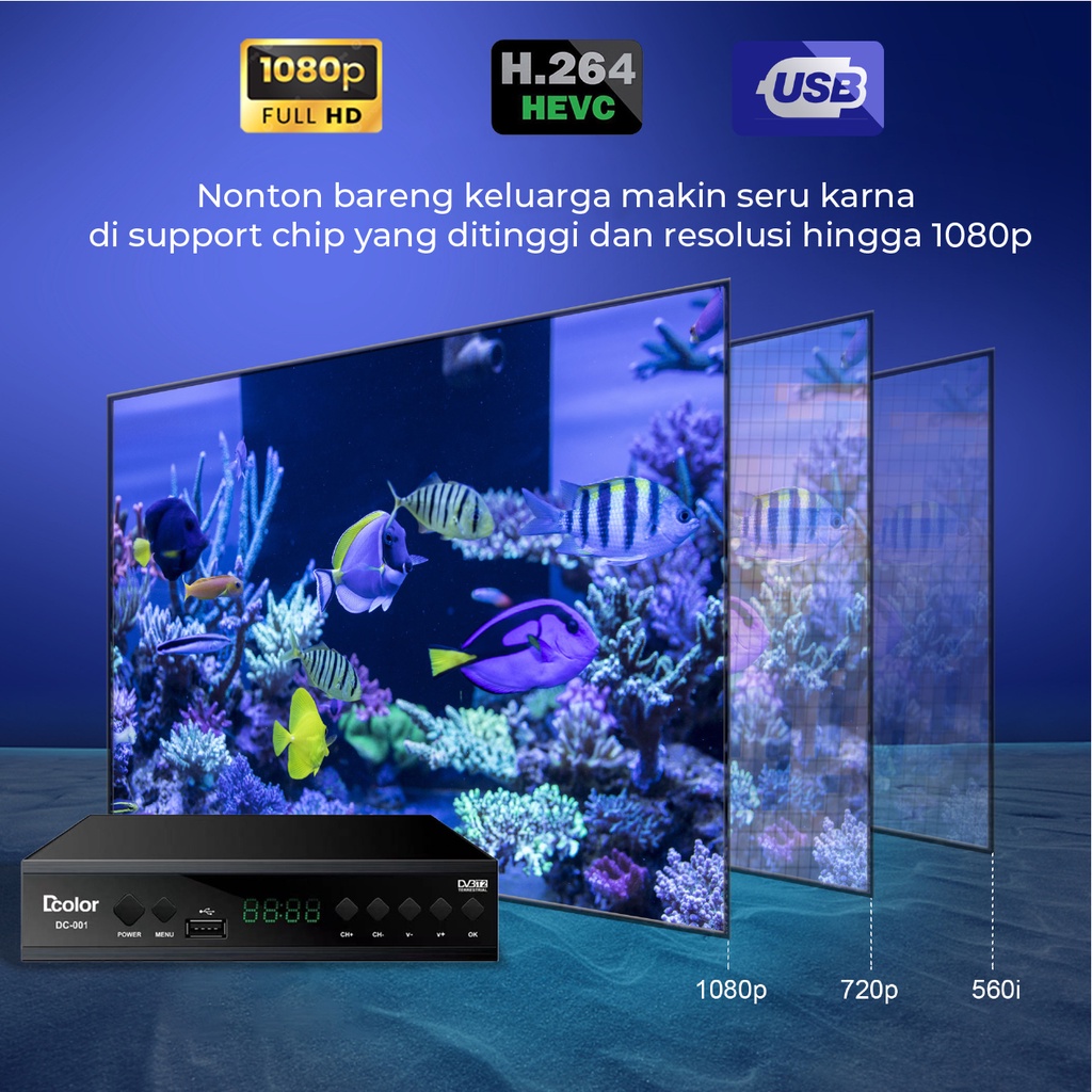 DColor Set Top Box TV Digital DVB T2 Super HD Receiver TV Antena Penerima Siaran Digital STB-DC001 - ACS