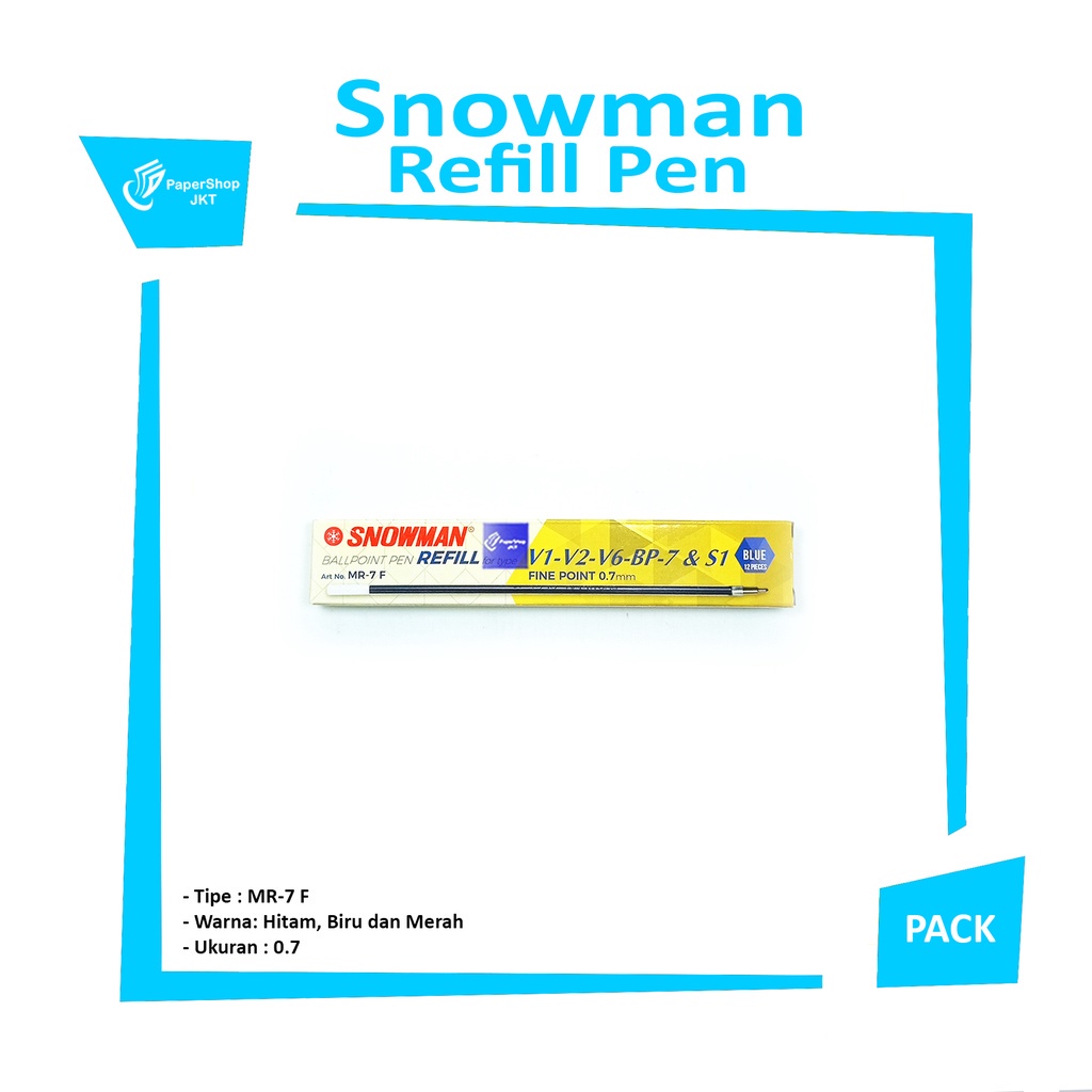 

SNOWMAN - Refill Pulpen Isi Ulang Ballpoint V1,V2,V6,BP-7 - S1 - Lusin