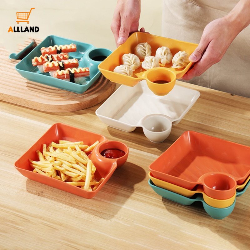 Japanese Style Sushi Dumplings Dish With Dipping Bowl/Restoran Mie Plastik PP Warna-Warni French Fries Tray