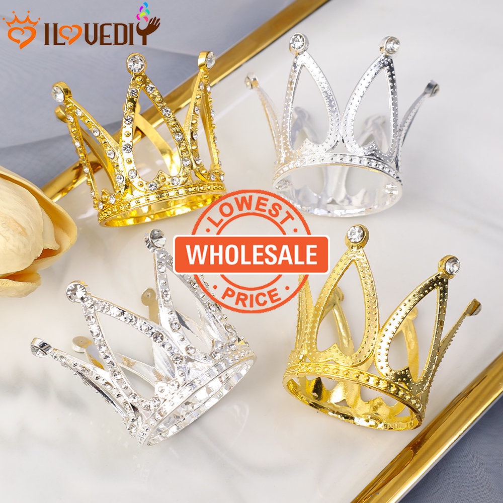 [Harga Grosir] Halus Dessert Top Dekorasi Shiny Zircon Crown Hiasan Kepala Ulang Tahun Pernikahan Party Decor Perlengkapan Mahkota Mini Hiasan Kue