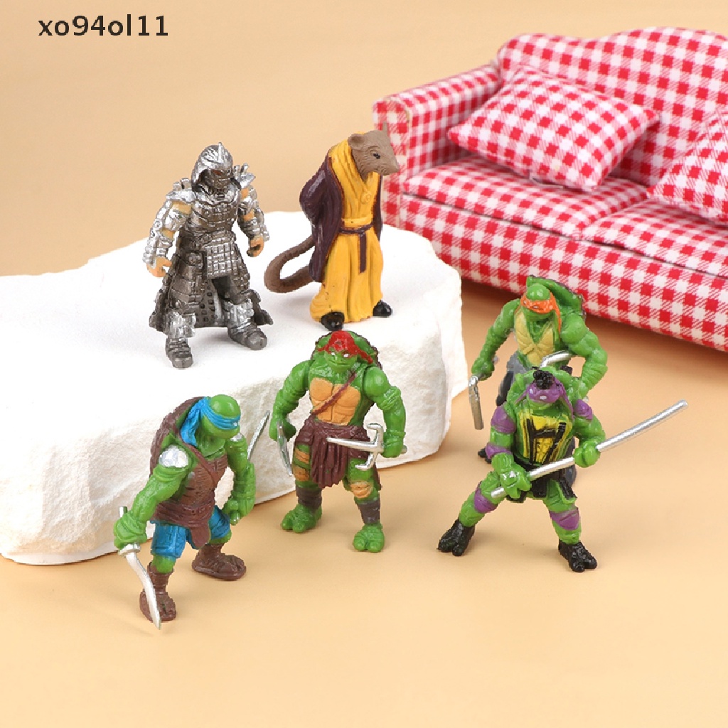 Xo 6Pcs/set Remaja Mutan Ninja Turtles Boneka Anime Actions Figure Lucu Model Desktop Ornamen Mobil Dekorasi Rumah Mainan Anak Boneka Boneka Ornamen Lanskap Mikro Kue Insert De