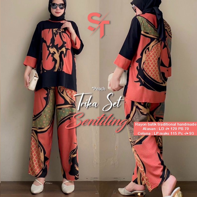 SETELAN WANITA TRIKA SET ABSTRAK JUMBO / SATU SET BAJU DAN CELANA JUMBO LD120cm