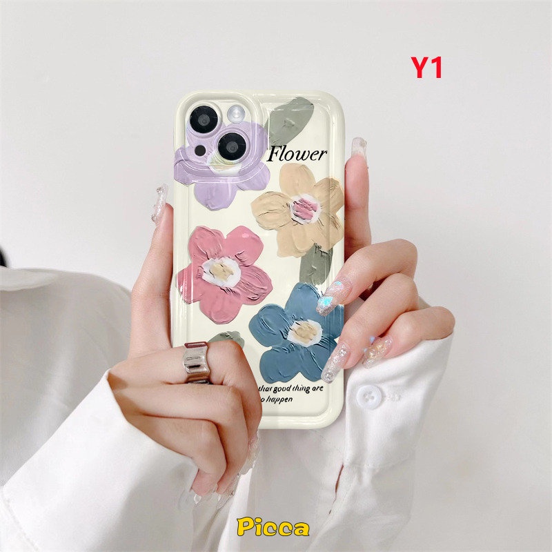 IPHONE Case Bunga Lukisan Cat Minyak Kompatibel Untuk Iphone6 6S 7 8 Plus XR 11 14 13 12 Pro MAX X XS MAX Fresh Art Flower Tulips Shockproof Airbag Bening Lembut TPU Silicon Phone Back Cover