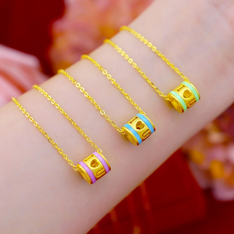 Goldkingdom Perhiasan Fashion 24 K Bangkok Aksesoris Ready Stock Cinta Neon Warna Tetes Lem Liontin Kecil Wanita Tulang Selangka Kalung