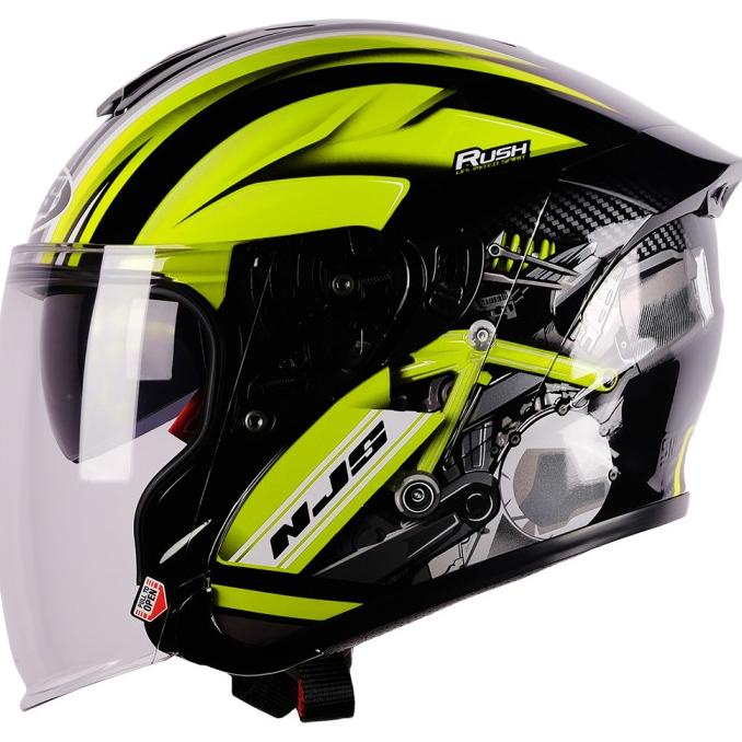 NJS KAIROZ DV RUSH Hitam - Kuning Fluo Gloss/Doff - Helm Half face