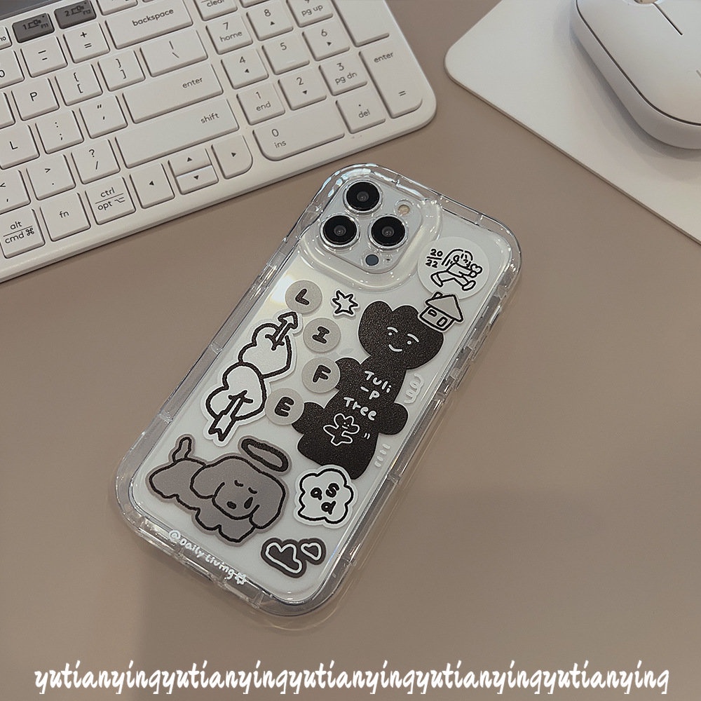 IPHONE Kartun Lucu Case Kompatibel Untuk Iphone7 8Plus 11 14 13 12 Pro MAX XR 6 6S X XS MAX SE 2020 Airbag Graffiti Anjing Yang Indah Cinta Hati Stiker Shockproof Bening TPU Soft Cover