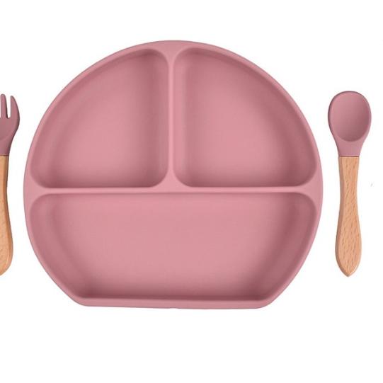 ♜ Piring Hisap + Sendok + Garpu Set Alat Mkn Set Piring Silikon Tahan Air Anak ♣