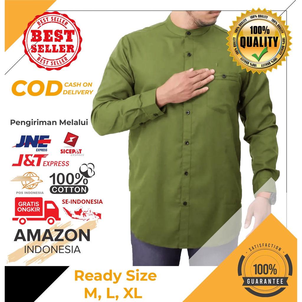 Baju Koko Pria Lengan Panjang Motif Polos Warna Hijau Army Toyobo - Baju Koko Pria Dewasa - Busana Muslim Pria - Baju Lebaran Pria - Koko Pria Dewasa - Muslim Pria - Baju Kokoh - Baju Koko Batik - Koko Batik Pria - Alqorni - Baju Ramadhan - Seragam Hadroh