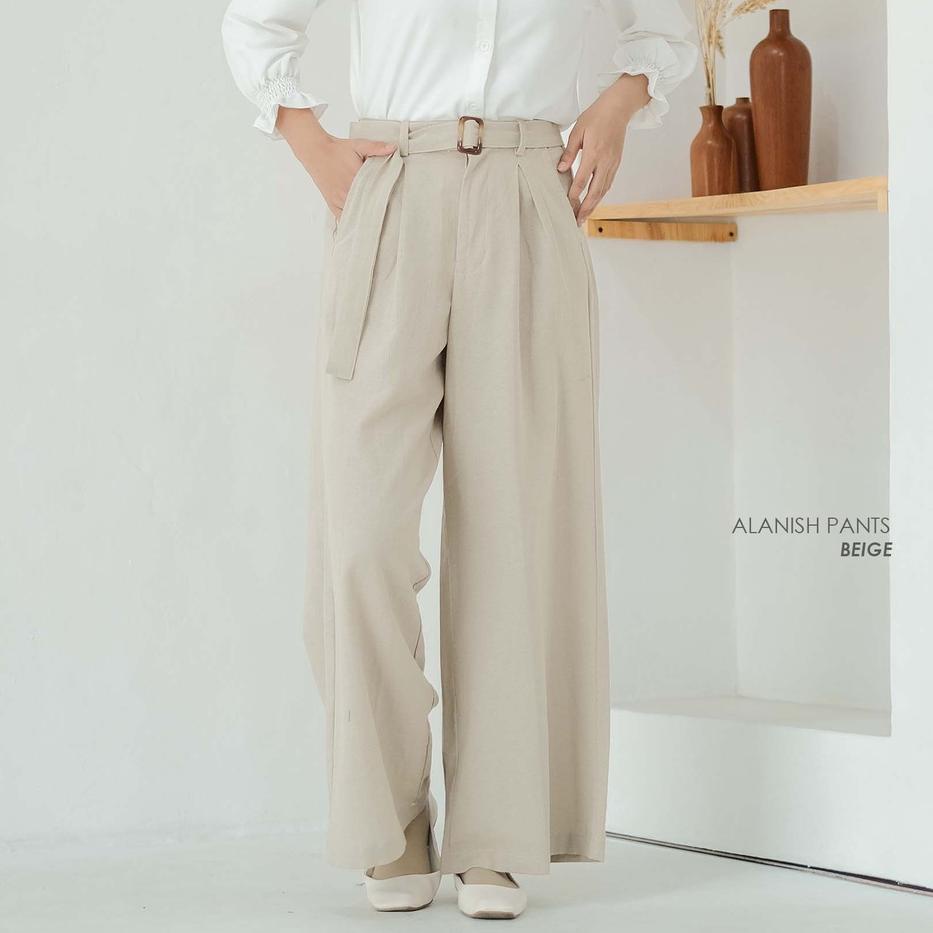 Trendy Mayoutfit Alanish Pants | Celana Kulot Wanita Linen Dengan Sabuk  ✓