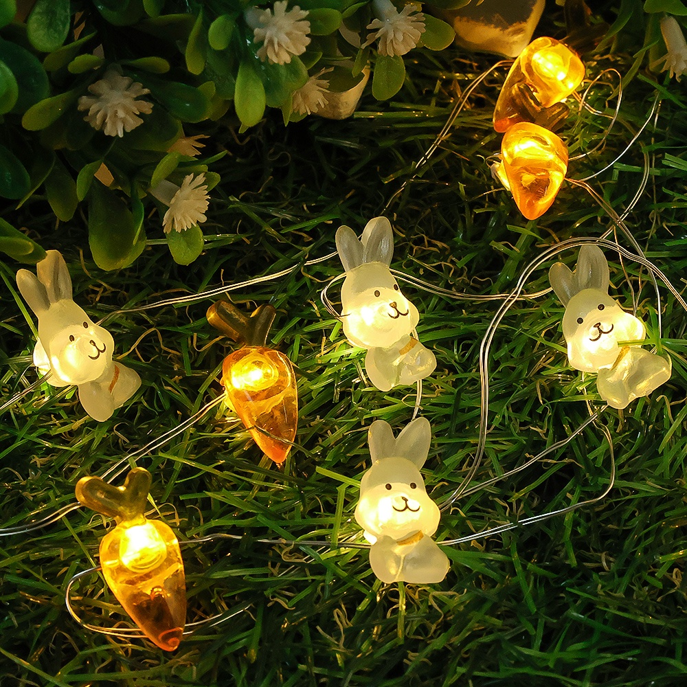 Usb Charging Lighting Decor Props10/20Leds Bunny Light String Paskah Ulang Tahun Rumah Pesta Dekorasi Kelinci Wortel Luminous Lamps Flexible DIY Copper String Lights