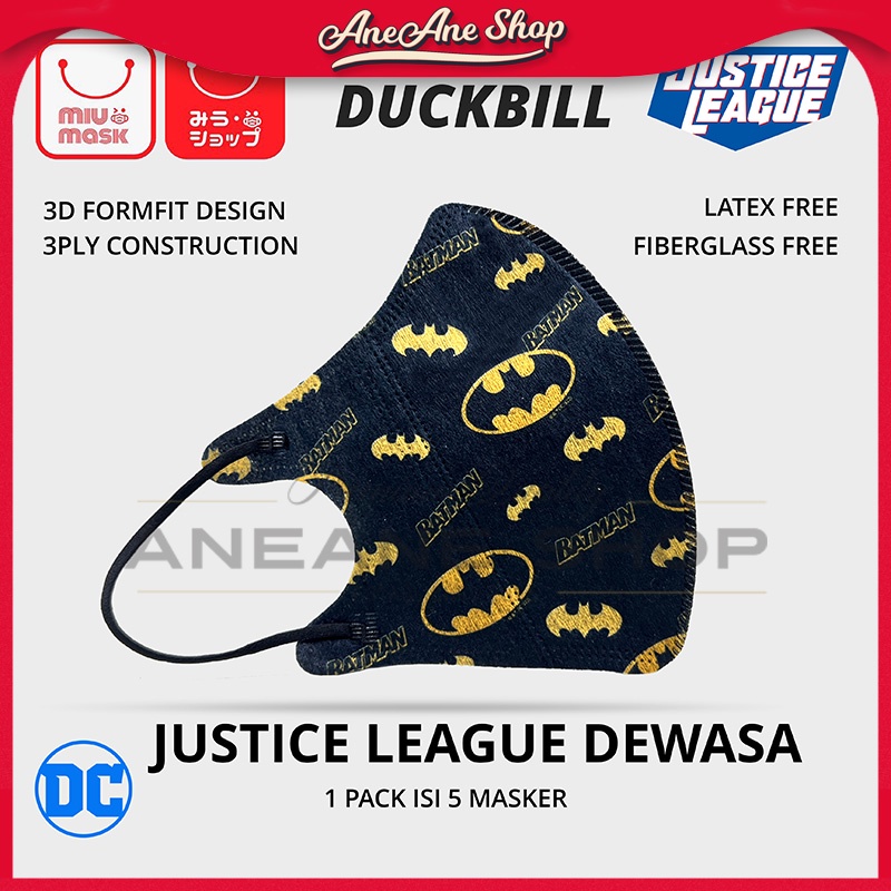 Masker MIU MASK Justice League 3D Duckbill Mask Dewasa (3Ply)