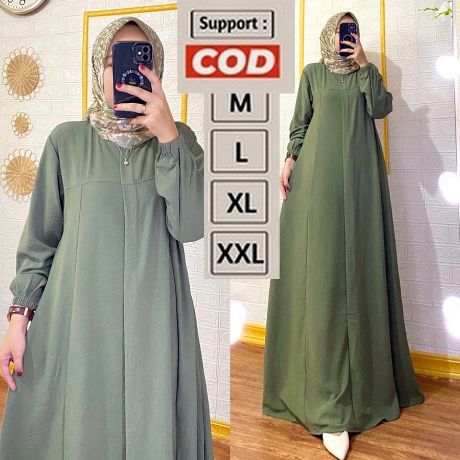 Gamis Ibu / Dress Emak Lebaran Kondangan Hijau Mint Sage Jumbo Polos Simpel Kasual 2XL XXL XL L M LD