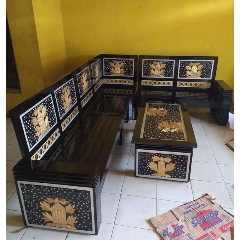 Kursi Tamu sudut Furniture kursi sofa tamu model sudut tumpok / kursi tamu minimalis Kayu jati (di k