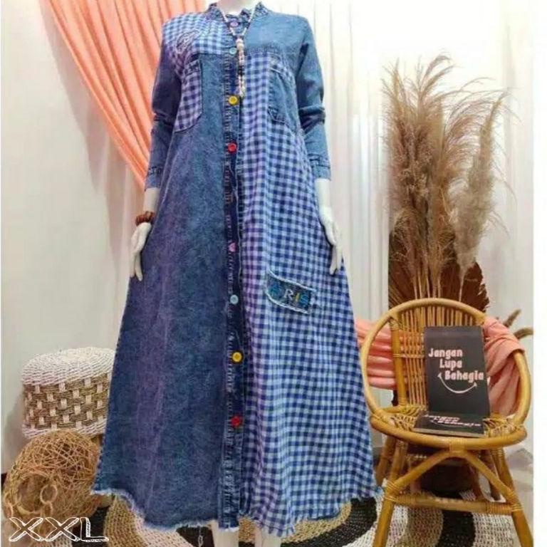 STOK TERBARU Gamis Wanita Terbaru/Gamis Jeans/Gamis Levis/Gamis Jumbo/Ld 120/Zalina