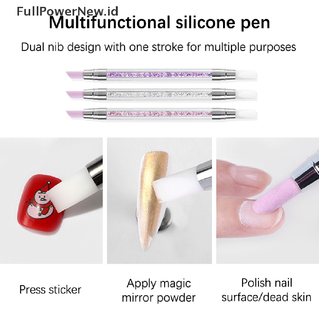 Power 1Pc Dual-ended Silicone Nail Tools Silikon Berlian Imitasi Kutek Ukir Pen ID