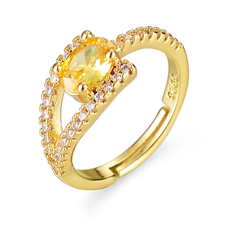 Goldkingdom Aksesoris Perhiasan Fashion Ready Stock Berlian Topaz Alami Berwarna Cincin Harta Karun 6x8 Bentuk Telur Fortune Kristal Kuning Pembukaan Cincin Perempuan