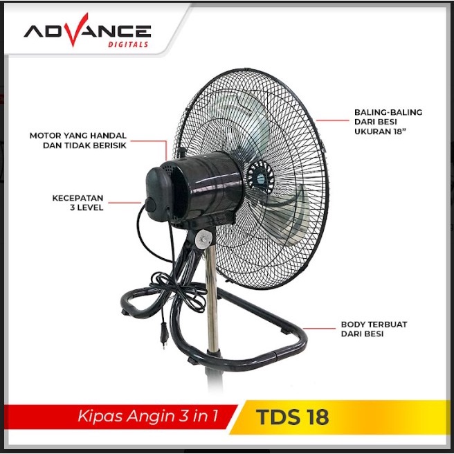 KIPAS ANGIN TORNADO ADVANCE TDS 18 MULTIFUNGSI 3in1 18INCH