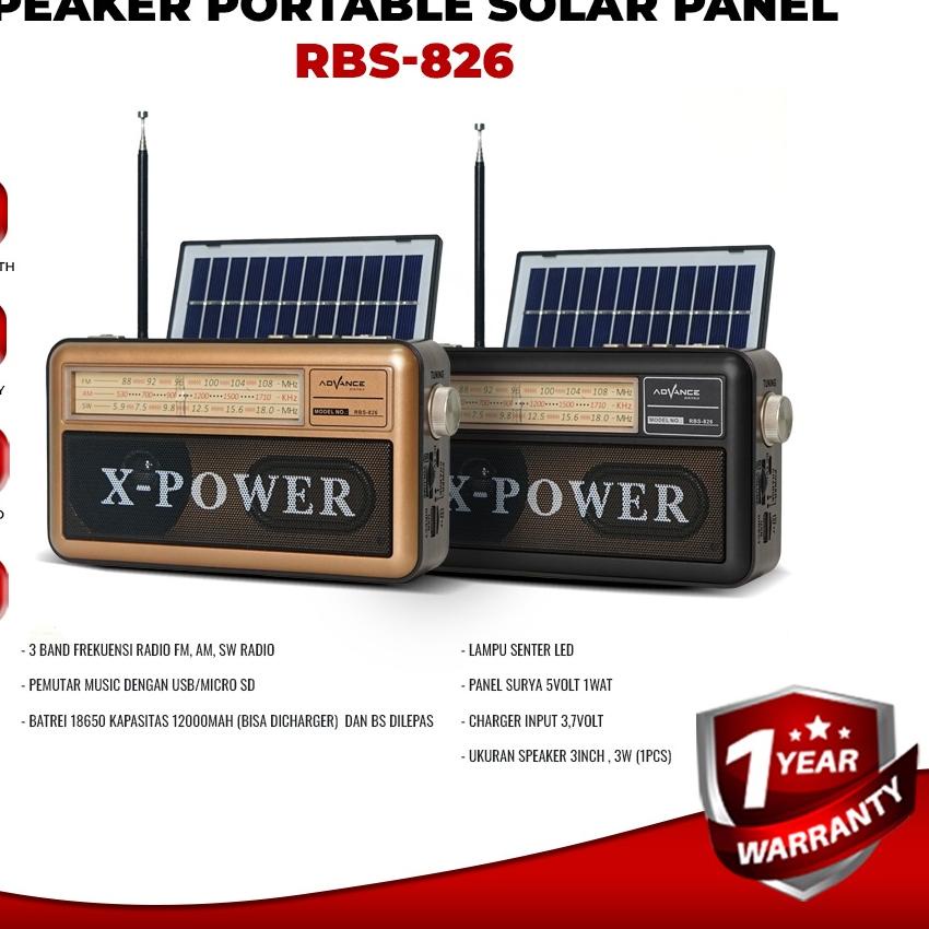 ☛ Advance RBS-826 Speaker Radio Bluetooth Panel Surya Charger Matahari ➪