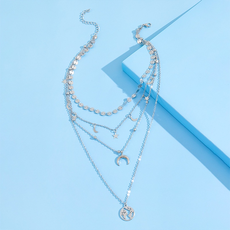 Kepribadian Jalanan Tinggi Multi-layer Fashion Bintang Bulan Pesona Liontin Kalung Kalungrantai1