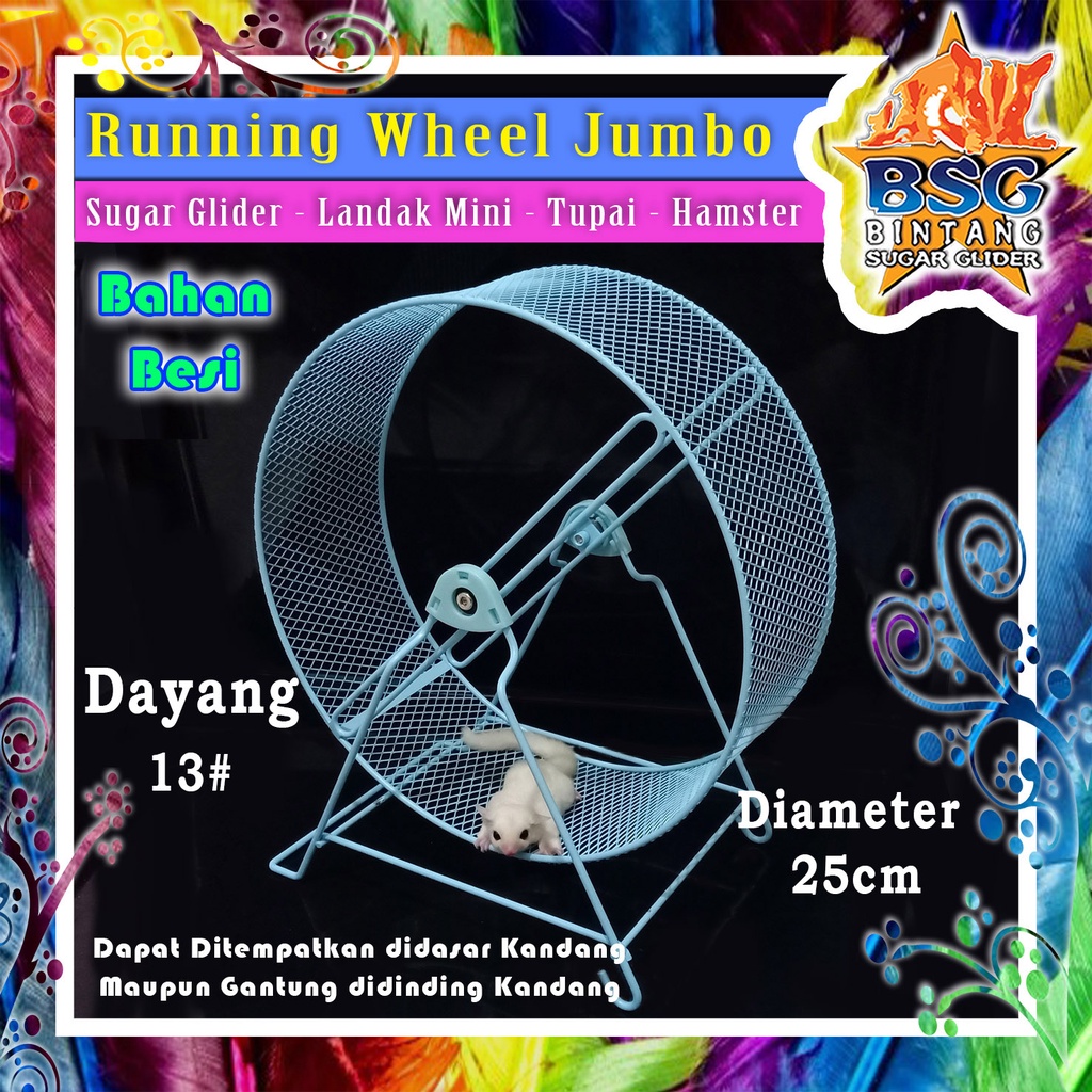 Dayang Running Wheel Jumbo Besi - Kinciran Sugar Glider - Landak Mini - Chinchilla - Hamster - Burun