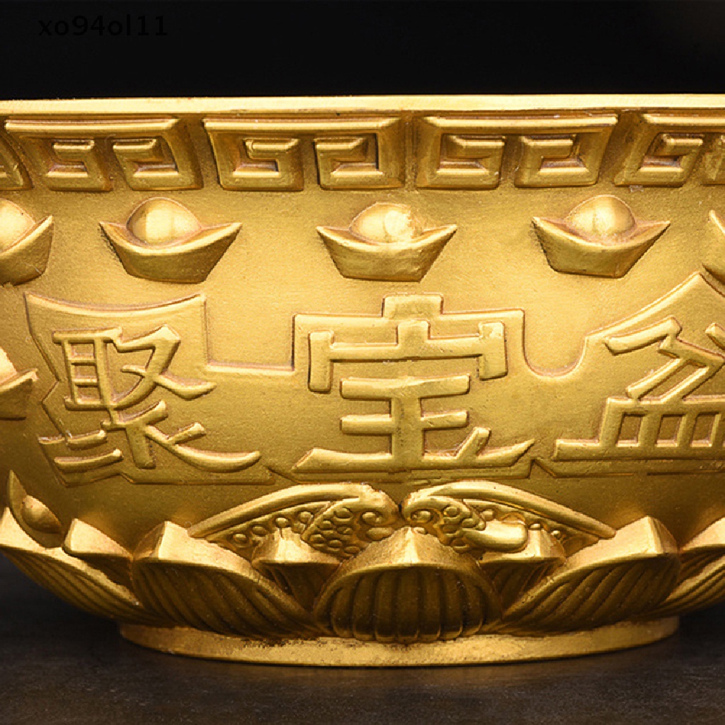 Xo Mangkok Baskom Persembahan Air Harta Karun Feng Shui Buah Altar Golden Brass Bowl OL