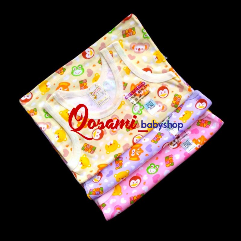 RIMOSHI 3 pcs Kaos Buntung Bayi Motif Print KHUSUS WARNA PINK, UNGU, CREAM Uk S,M,L,XL SNI