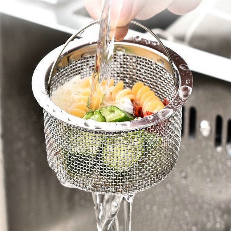 Saringan Sampah Dapur Baskom Air Filter Rambut Anti Sumbat Multifungsi Keranjang Saringan Lubang Padat Stainless Steel Premium Kitchen Sink Strainer