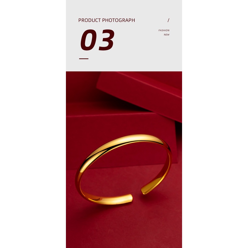 Goldkingdom Perhiasan Fashion Emas Asli Kadar 375Bangkok Aksesoris Ready Stock Lapis Emas Retro 6n Full Bintang Gelang Permukaan Halus Push-pull Minimalis Gelang Wanita