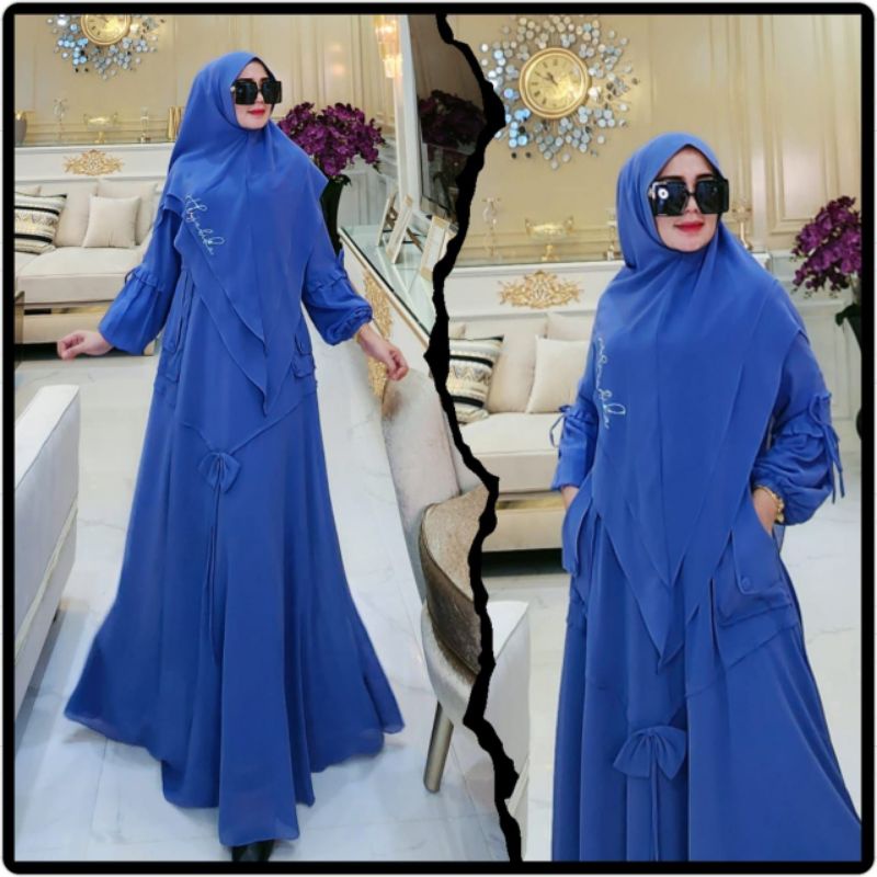 N102 KHODIJAH SYARI GAMIS SET KHIMAR BUSUI WUDHU FRIENDLY FURING BAGIAN ROK TALI KANAN KIRI SWAROVSK