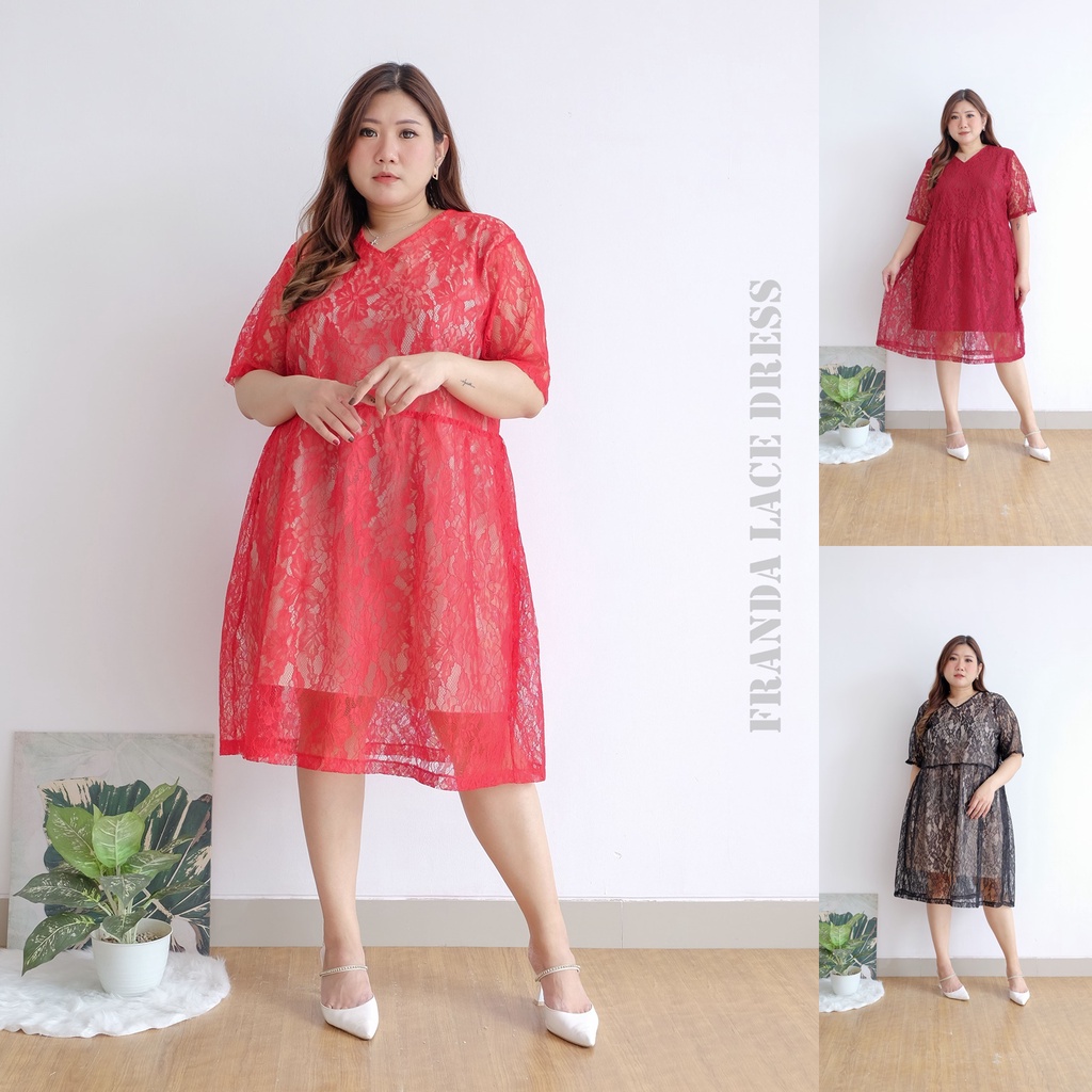 HN Franda Dress Brokat Jumbo Big Size | Dress Brukat Plus Size