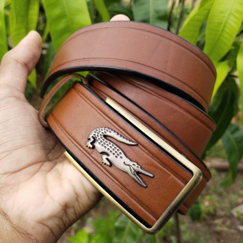 Promo COD Gesper kulit Asli Tipe Rel Roda. Ikat Pinggang Pria Bahan Kulit Sapi Lacoste