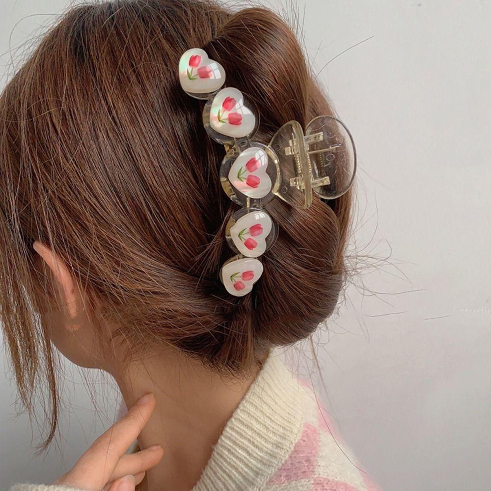 AUGUSTINA Hadiah Cakar Rambut Bunga Tulip Untuk Gadis Ins Gaya Jepit Rambut Baru Ponytail Holder Transparan Musim Semi Hair Clips Korea Besar Hairgrip