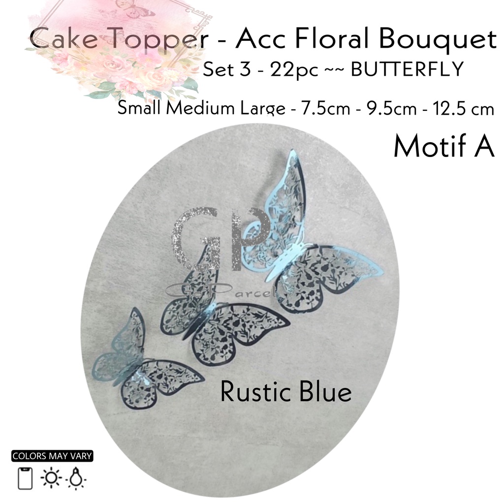 CAKE TOPPER BUTTERFLY / TEMPELAN KUPU KUPU HIASAN DEKORASI KUE /  ACCESSORIES FLOWER BOUQUET / HIASAN BUKET BUNGA AESTHETIC 3D PROPERTI - RUSTIC GOLD SILVER ROSEGOLD