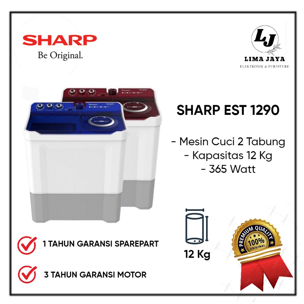 Mesin Cuci 2 Tabung SHARP EST1290 Mesin Cuci Dua Tabung Sharp 12 Kg