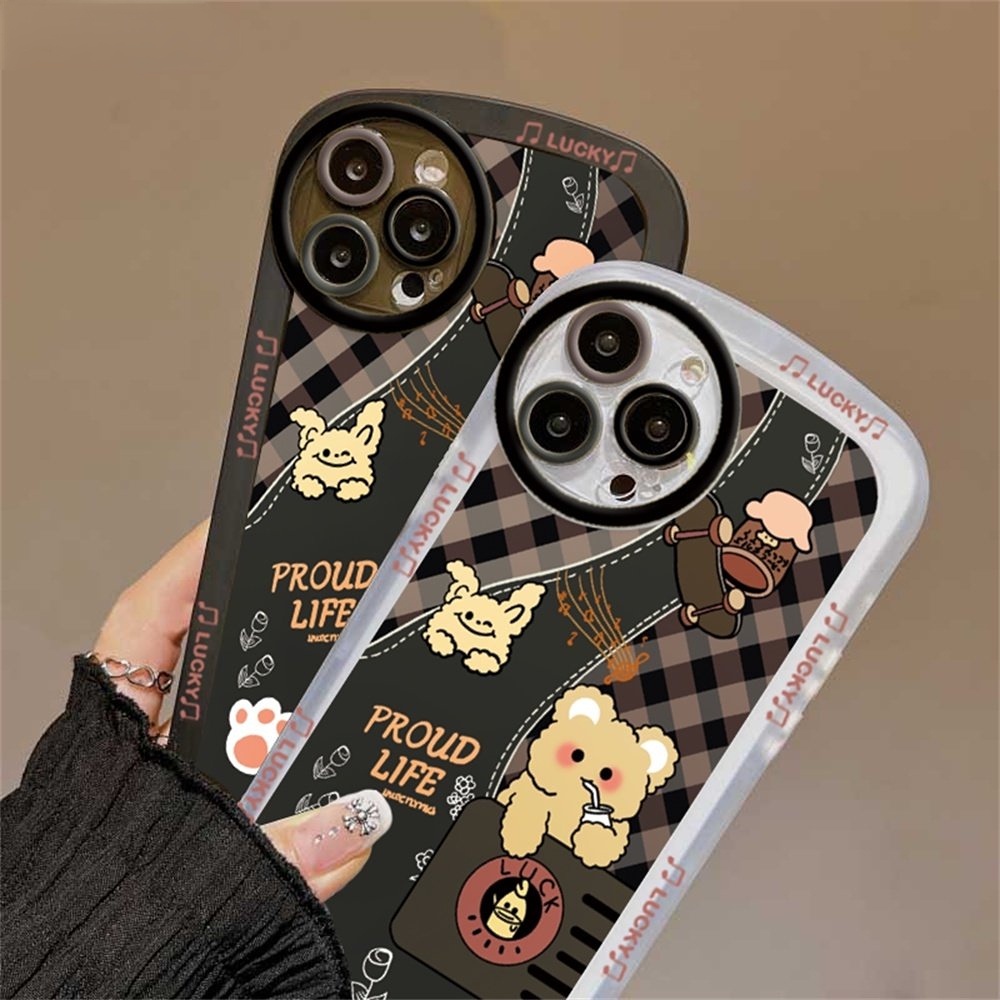 Soft Case OPPO A17 A78 A57 2022 A15 A16 A16K A54 A53 A12 A5S A7 A3S A31 A52 A83 A92 A37 F9 A1K F1s Kartun Beruang Lucu Kotak-Kotak Kelinci Jatuh Silikon Phone Cover