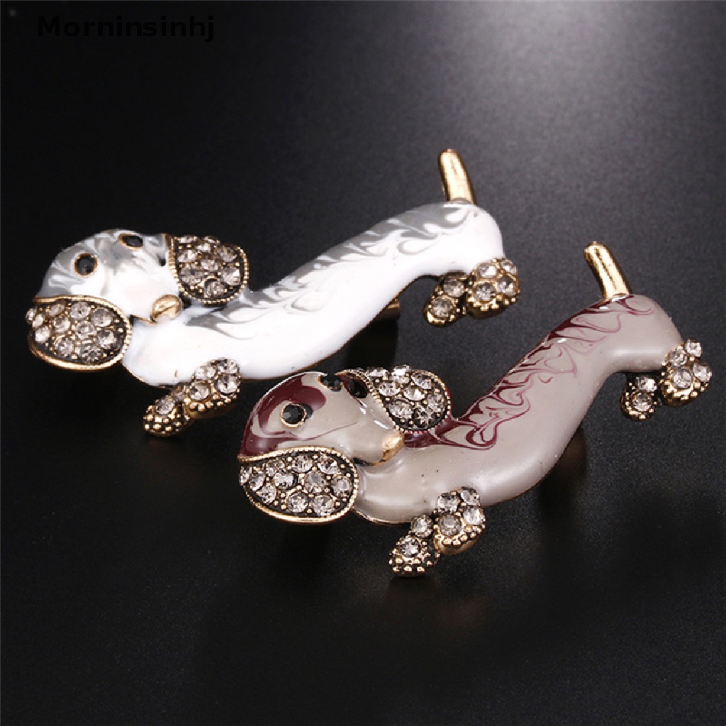 Mornin Enamel Kristal Puppy Brooch Pin Anjing Hewan Bros Baju Kerah Pin Pesta Perhiasan id