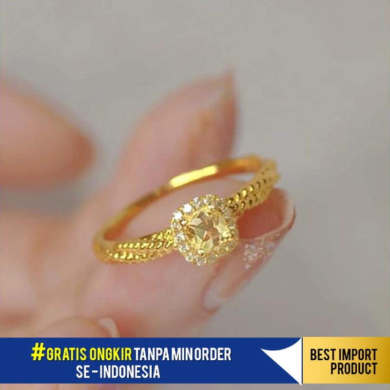 CinCin Wanita Xiaohongshu Hot Sale Kecil Gula Batu Citrine Cincin Berlian Imitasi  Niche Desain   Ci