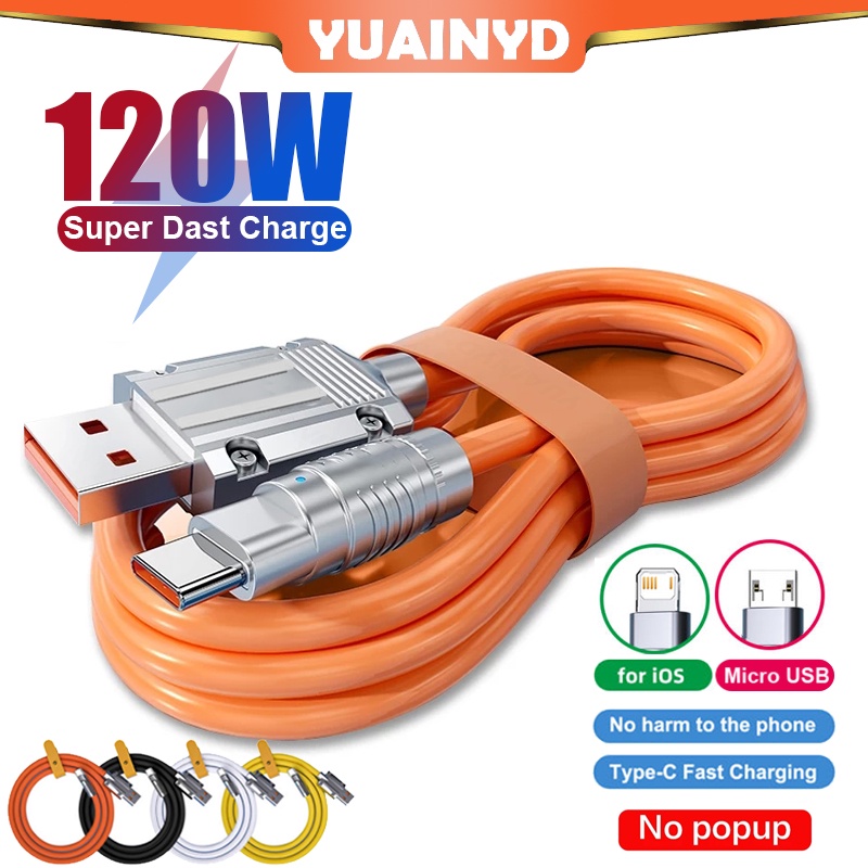 120w 6A Kabel USB Silikon Cair Super Cepat Charge Tipe-C Lighting Charger Data Line Untuk iPhone Xiaomi Huawei Samsung