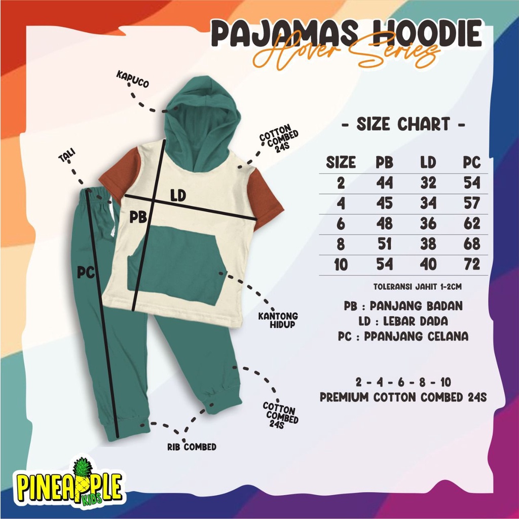 Setelan Anak Hoodie Hover Pineapple Original 2-10 Tahun Kaos Unisex Super Premium