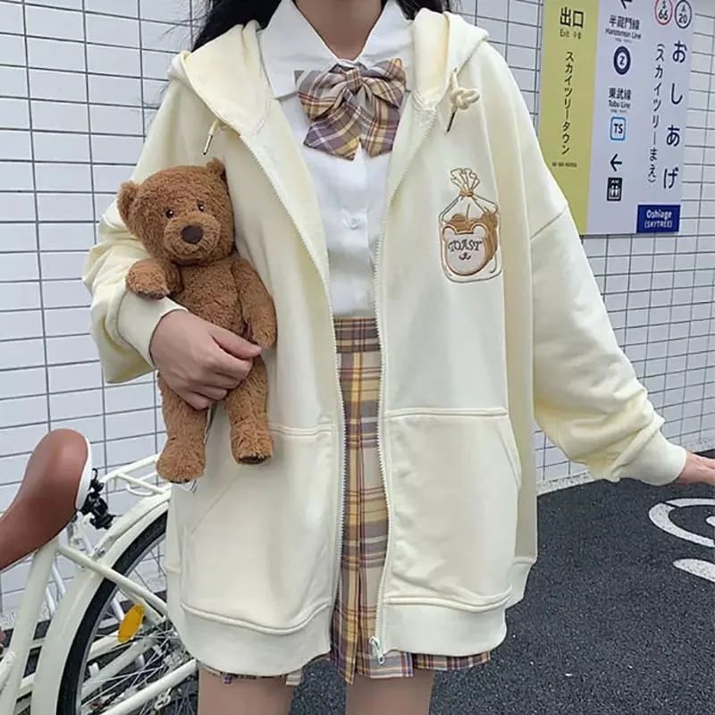 Toast Zipper Hodie Cewek Jaket Hoodie Resleting wanita Remaja Jaket Zipper wanita Oversize Jaket Cew