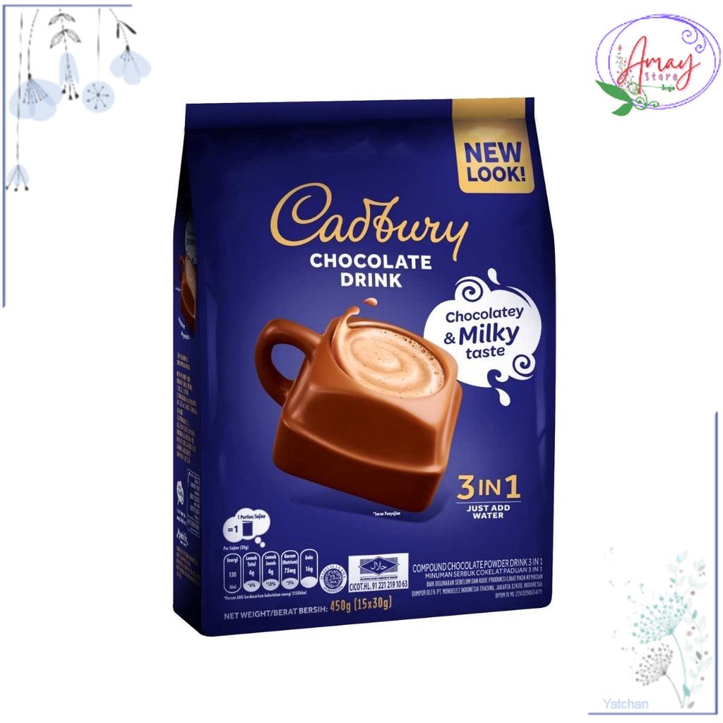 

[asj] BISA COD - Cadbury Hot Chocolate Drink 3 in 1 Regular 450g, minuman coklat premium / Cadbury Coklat Panas 1 pack isi 15 pcs @30gr