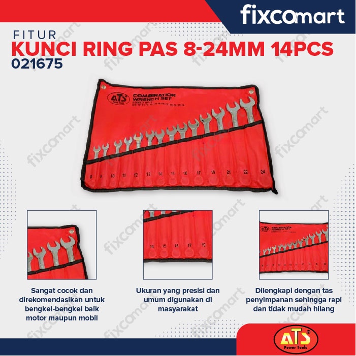 Kunci Ring Pas ATS SET 14 pcs ( 8-24mm)