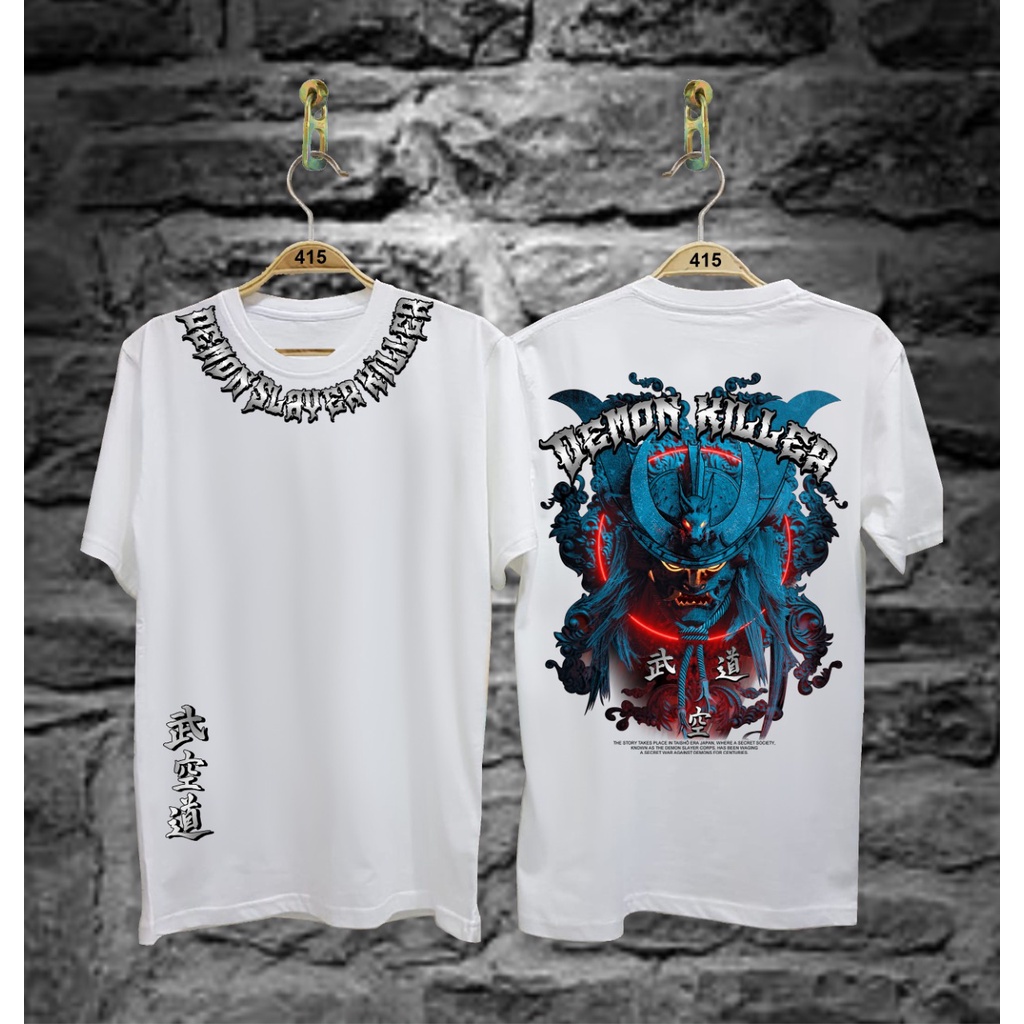 Kaos Tshirt Pria Terbaru Samurai Jepang Demon Killer Warna Hitam Distro Lengan Pendek Motif Sablon Bergambar Keren