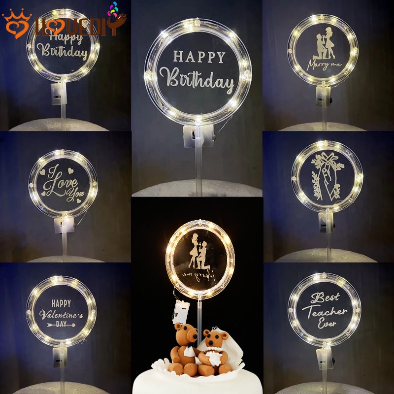 Dessert Dinner Hiasan Hangat Hadiah Ikat Bunga Baterai Lampu Bercahaya Piring Bulat Lampu LED Romantis Kue Dekorasi Cahaya Untuk Ulang Tahun Pengakuan Hari Guru